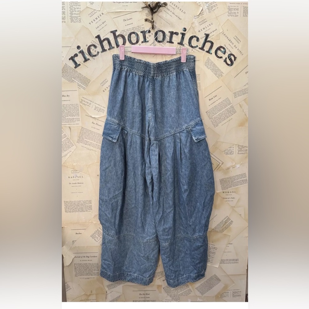 Free People Soleil Balloon Jeans We The Free Pleated Dirt Road Blue - Picture 6 of 6